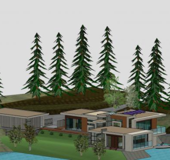 现代建筑湖边小屋SU模型下载_sketchup草图大师SKP模型