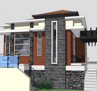 独栋别墅高层建筑SU模型下载_sketchup草图大师SKP模型