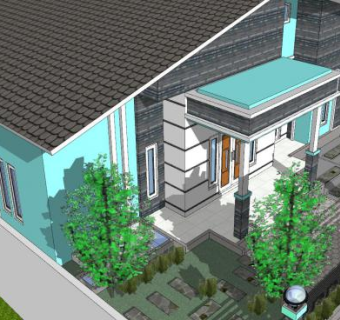 当代花园建筑别墅SU模型下载_sketchup草图大师SKP模型