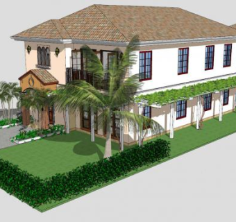 地中海平房建筑SU模型下载_sketchup草图大师SKP模型