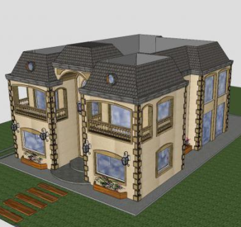 法式住宅建筑别墅SU模型下载_sketchup草图大师SKP模型