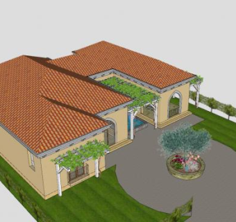 地中海别墅户外建筑SU模型下载_sketchup草图大师SKP模型
