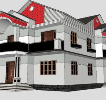 现代高层住宅别墅SU模型下载_sketchup草图大师SKP模型
