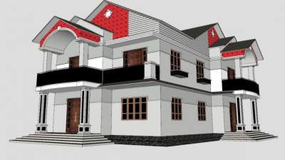 现代高层住宅别墅SU模型下载_sketchup草图大师SKP模型