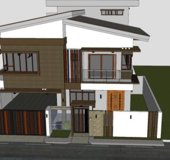 现代亚洲洋房建筑SU模型下载_sketchup草图大师SKP模型
