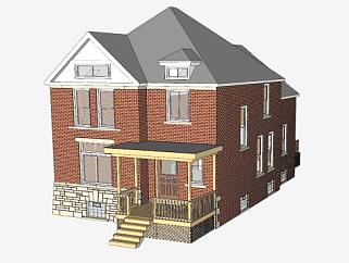 单户砖房建筑住宅SU模型下载_sketchup草图大师SKP模型