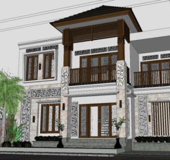 热带极简别墅建筑SU模型下载_sketchup草图大师SKP模型