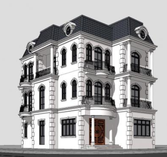 欧式别墅住宅建筑SU模型下载_sketchup草图大师SKP模型
