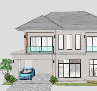 独栋别墅双层住宅SU模型下载_sketchup草图大师SKP模型