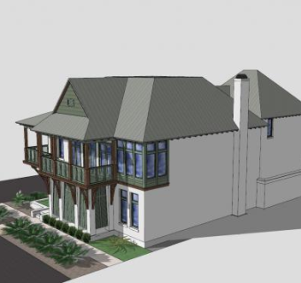 岛式海滨别墅建筑SU模型下载_sketchup草图大师SKP模型
