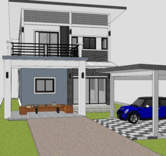 现代住宅外观别墅SU模型下载_sketchup草图大师SKP模型