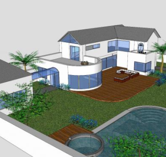 现代园林建筑SU模型下载_sketchup草图大师SKP模型