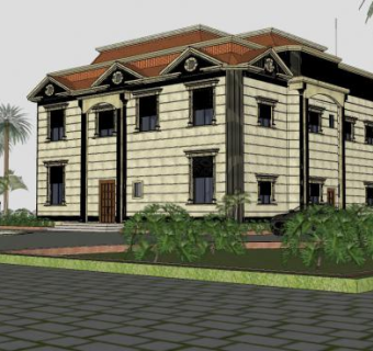豪华户外建筑别墅SU模型下载_sketchup草图大师SKP模型