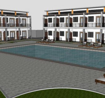 现代别墅泳池建筑SU模型下载_sketchup草图大师SKP模型