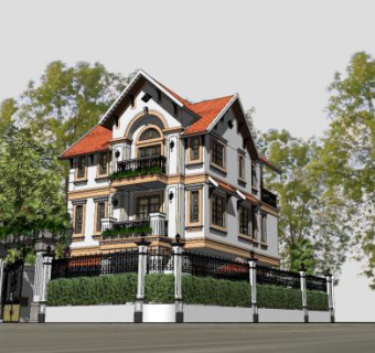 豪华贵族建筑房子SU模型下载_sketchup草图大师SKP模型