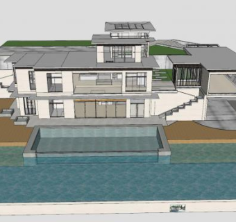 现代度假别墅酒店SU模型下载_sketchup草图大师SKP模型