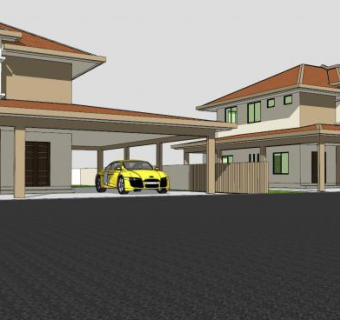 半独立式住宅建筑SU模型下载_sketchup草图大师SKP模型
