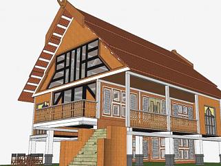 现代<em>传统住宅</em>建筑SU模型下载_sketchup草图大师SKP模型