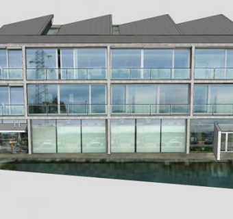 现代小型商务酒店建筑SU模型下载_sketchup草图大师SKP模型