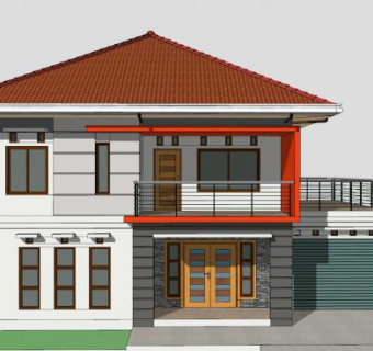 现代两层楼房子建筑SU模型下载_sketchup草图大师SKP模型