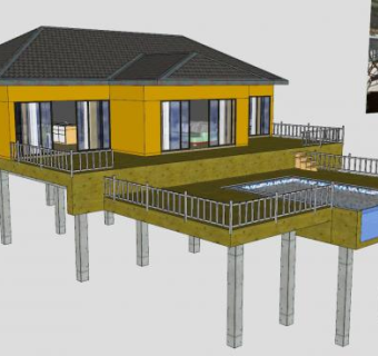 马尔代夫水上别墅建筑SU模型下载_sketchup草图大师SKP模型