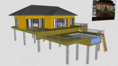 马尔代夫水上别墅建筑SU模型下载_sketchup草图大师SKP模型