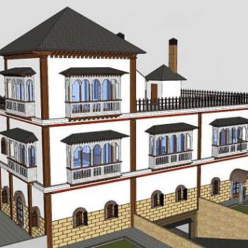 白色宫殿建筑SU模型下载_sketchup草图大师SKP模型