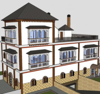 白色宫殿建筑SU模型下载_sketchup草图大师SKP模型