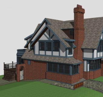 别墅都铎建筑SU模型下载_sketchup草图大师SKP模型