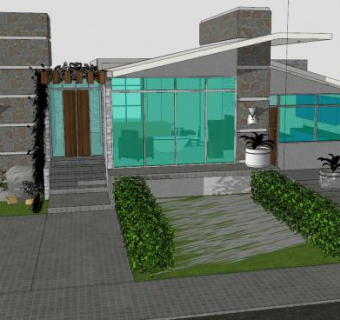 现代建筑园林别墅SU模型下载_sketchup草图大师SKP模型