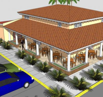 乡村餐厅复古建筑SU模型下载_sketchup草图大师SKP模型