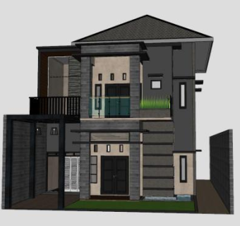 灰色双层别墅建筑SU模型下载_sketchup草图大师SKP模型