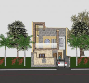 现代单排别墅房子SU模型下载_sketchup草图大师SKP模型