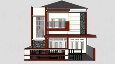 现代大房子红色建筑SU模型下载_sketchup草图大师SKP模型