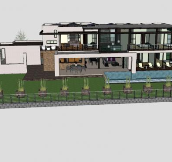 户外园林别墅建筑SU模型下载_sketchup草图大师SKP模型