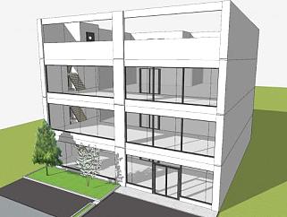 市区办公楼小型建筑SU模型下载_sketchup草图大师SKP模型
