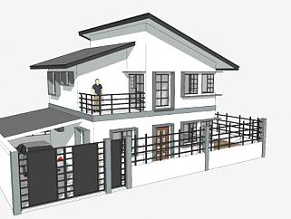 现代住宅<em>双层</em>房子SU模型下载_sketchup草图大师SKP模型