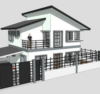 现代住宅双层房子SU模型下载_sketchup草图大师SKP模型