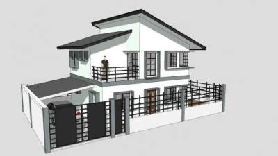 现代住宅双层房子SU模型下载_sketchup草图大师SKP模型