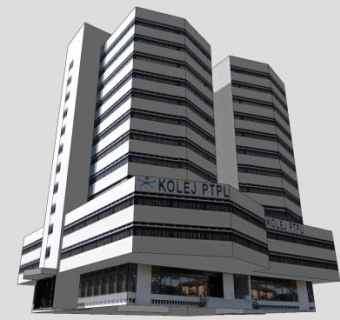 大型内走廊式办公楼建筑SU模型下载_sketchup草图大师SKP模型