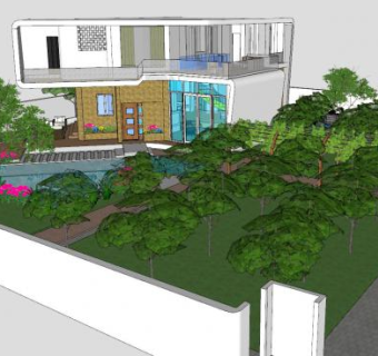 垂柳别墅园林建筑SU模型下载_sketchup草图大师SKP模型