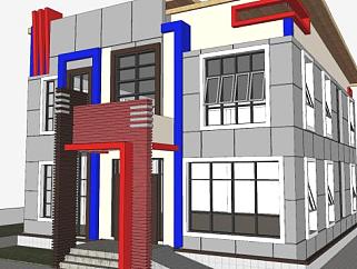 现代建筑小型大楼SU模型下载_sketchup草图大师SKP模型