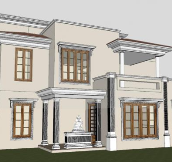 印度风古典别墅建筑SU模型下载_sketchup草图大师SKP模型