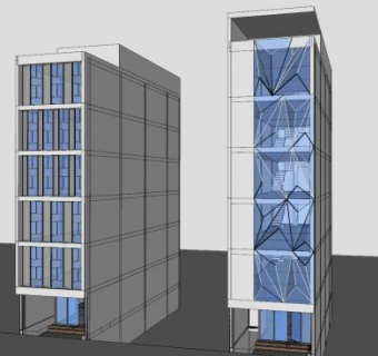 现代双栋写字楼建筑SU模型下载_sketchup草图大师SKP模型