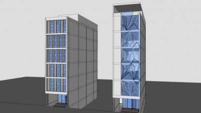 现代双栋写字楼建筑SU模型下载_sketchup草图大师SKP模型