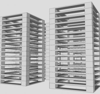 四栋办公大楼建筑SU模型下载_sketchup草图大师SKP模型