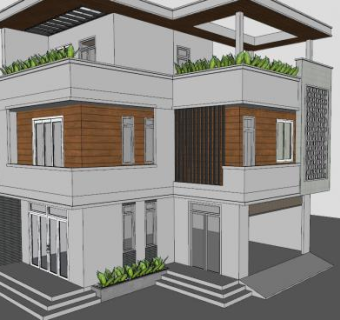 别墅房子多层建筑SU模型下载_sketchup草图大师SKP模型