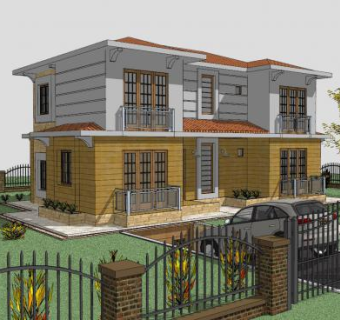 现代多层园林建筑SU模型下载_sketchup草图大师SKP模型