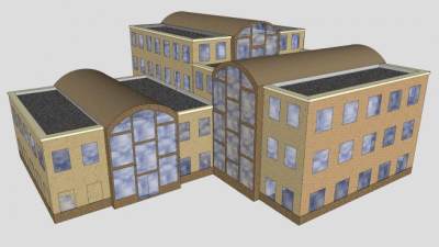 一座办公楼建筑SU模型下载_sketchup草图大师SKP模型