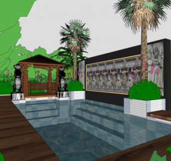 东南亚风格景观别墅SU模型下载_sketchup草图大师SKP模型